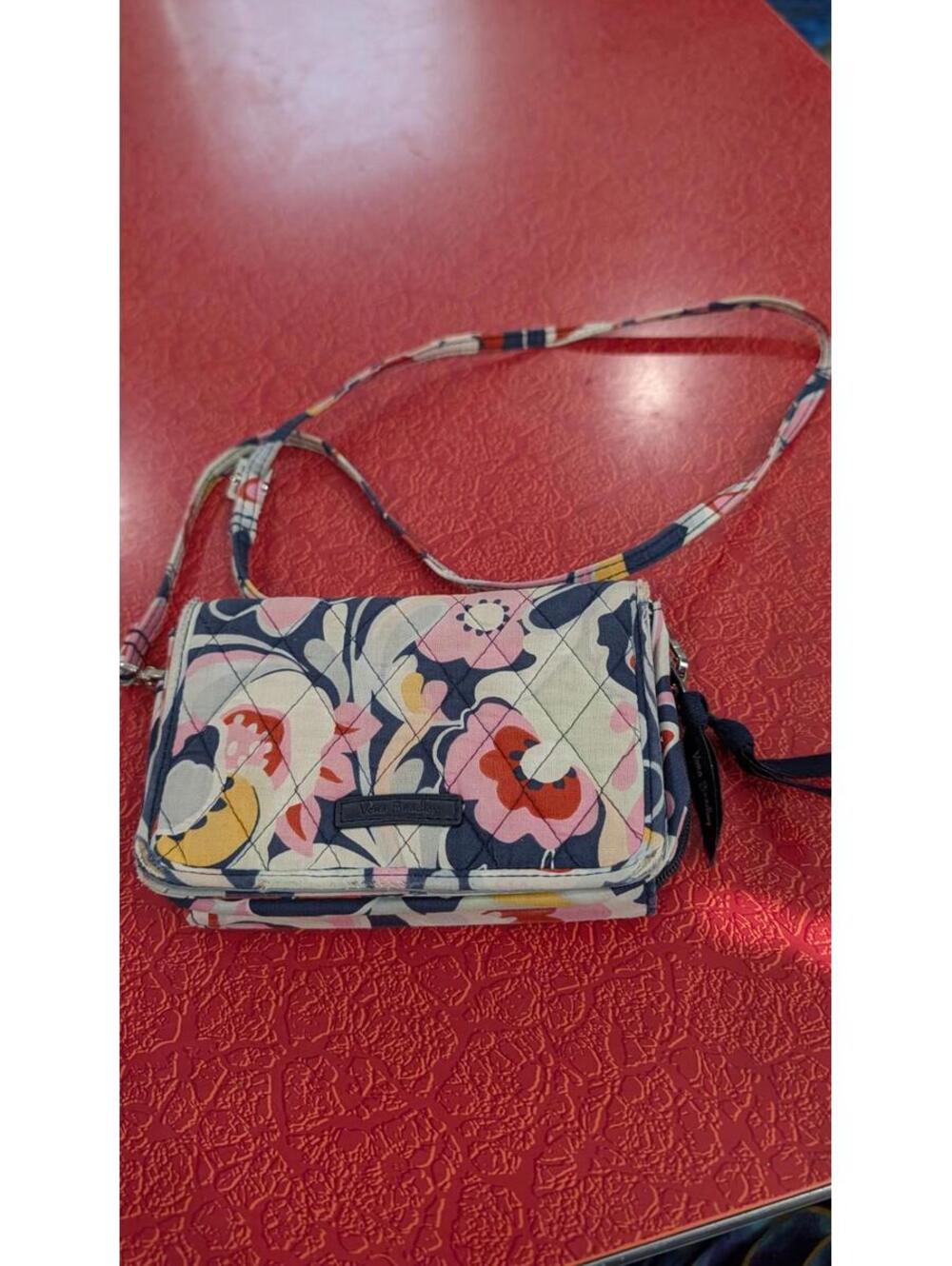 Vera Bradley Wallet Purse Shoulder Strap RFID Paisley Flowers Blue Pink Yellow